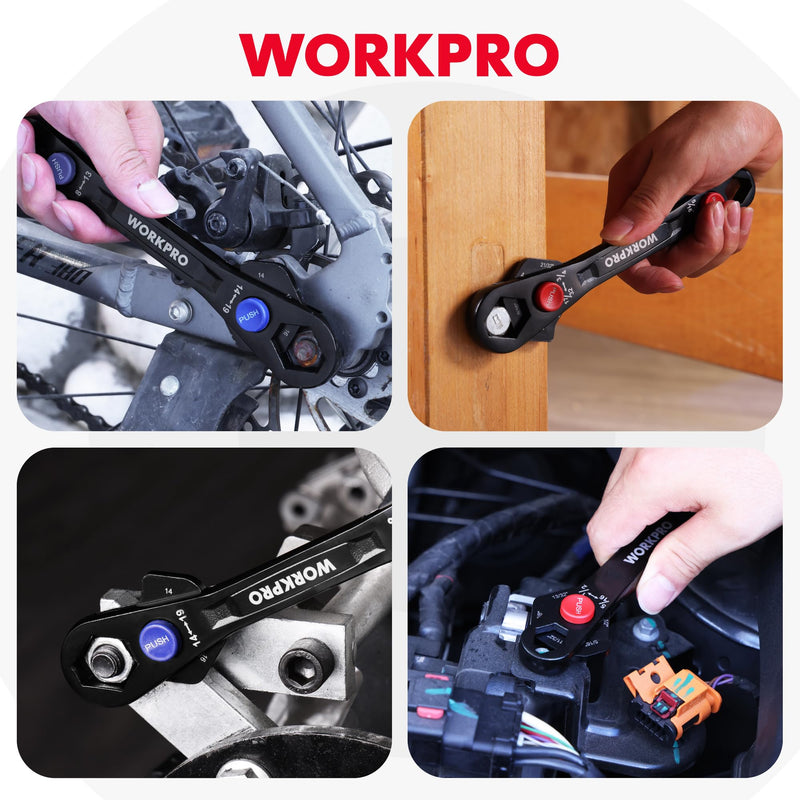 WORKPRO 2-Piece 12-in-1 Universal Adjustable Wrench Set, 8-19mm Metric & 5/16"-3/4" SAE Multi-Size Wrenches with Heat-Treated Cr-Mo Steel, ASME Standard, Multi-Position Head, for Home, Workshop, DIY Metric & SAE Set