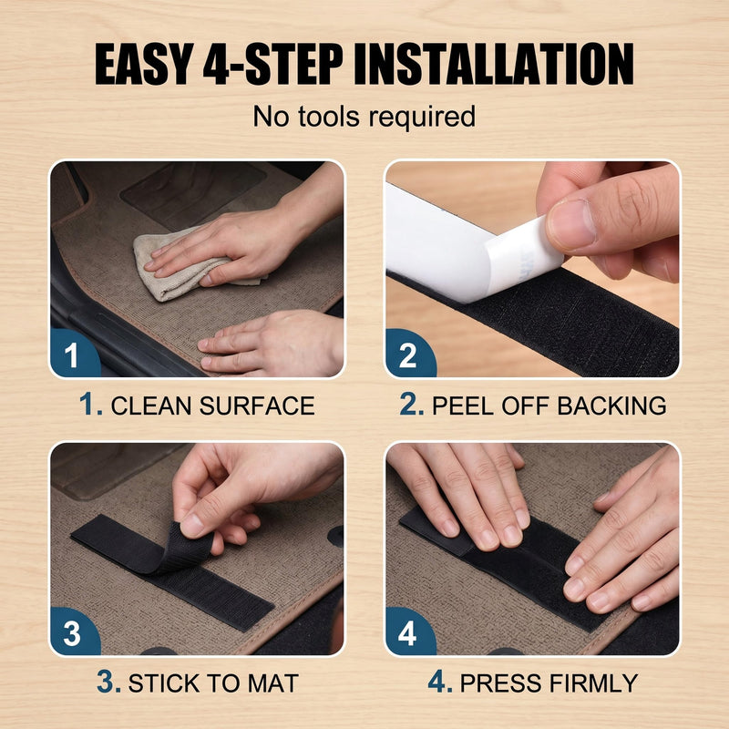 20 PCS Car Mat Fixing Stickers, 1.2" x 3.9" Nylon High-tack Cuttable Foot Pads Backing Adhesive, Heat-resistant Waterproof Adhesive Strips, for Cushions Sofa Mat Carpets (Black)