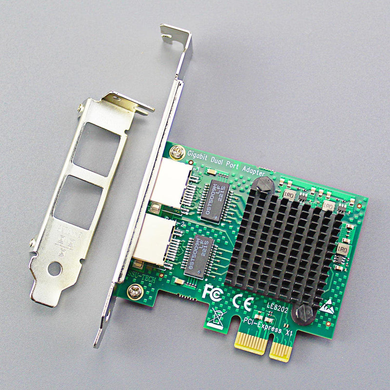GLOTRENDS LE8202 2-Port PCIe Network Card for Desktop PC, 1000/100/10Mbps Gigabit Ethernet RJ45 LAN Port, PCIE X1 Interface, Regular & Low Profile Bracket 2-port, 1Gbps