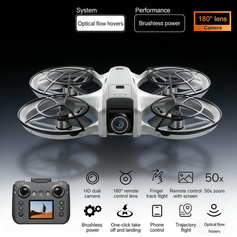 RC Drone with Screen Display Remote Control, Propeller Guard, HD Dual Camera, Speed Adjustment, Altitude Hold, One-Key Takeoff, 3D Flips, 2 Batteries, Helicopter Airplane, Hovering, Brushless Motor, APP Control, LED Lights, for Adult Beginners FPV Quad...