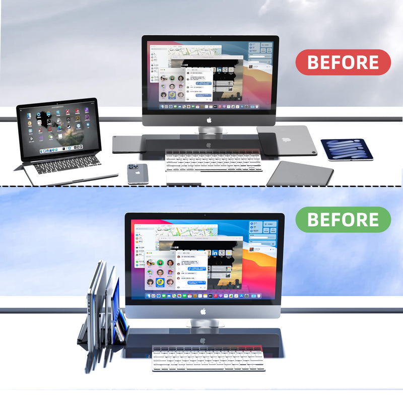 Vertical Laptop Stand Holder Plastic Adjustable Desktop Notebook Dock Space-Saving 5 in 1 for All MacBook Pro Air, Mac, HP, Dell, Microsoft Surface, Lenovo (Black Aggravation)