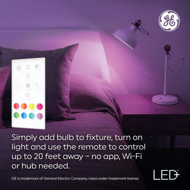 GE LED+ Color Changing LED Light Bulbs with Remote, No App or Wi-Fi Required, A19 Bulbs (3 Pack) 3 Bulbs