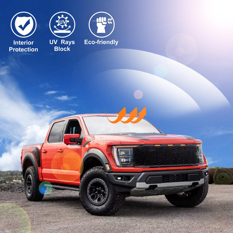 Windshield Sun Shade Compatible with 2021-2024 2025 2026 Ford F150 F-150 (Lariat, King Ranch, Platinum, XL XLT Limited Raptor) Accessories Sunshade Shield Protector Fit Ford F150 2021-2026