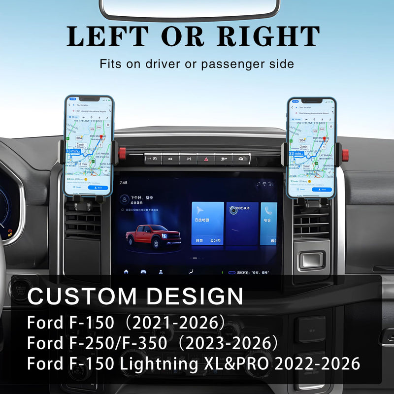 EASEORD Aluminum Vent Phone Mount Compatible with Ford F150 (2021-2026) | 2023-2026 Super Duty, 2022-2026 F150 Lightning XL & PRO|No Shake, No Block Airflow,360 Rotation for iPhone,Android&All Phones