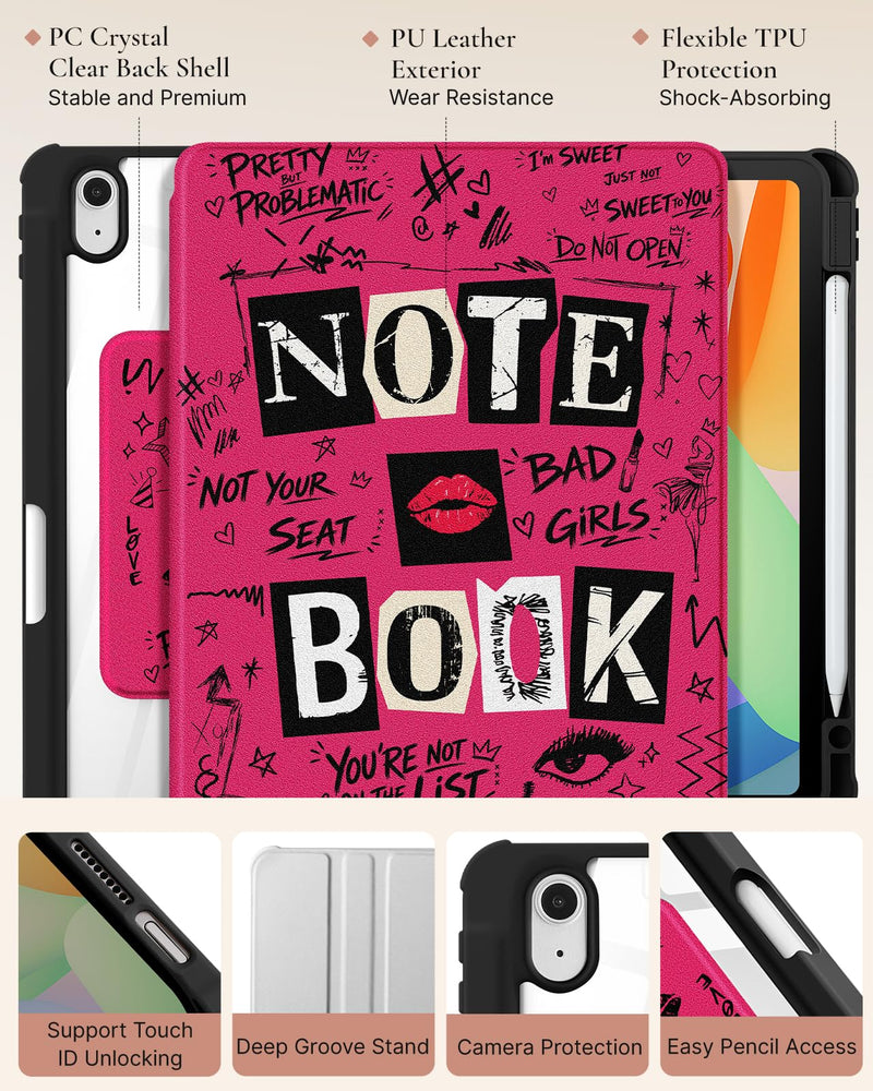360 Rotating Stand Folio Smart Case for iPad with Pencil Holder | for iPad 11th Gen A16 11 inch 2025/10th Gen 10.9 inch 2022, Auto Sleep/Wake, Women Girls, Notebook Design for iPad 11inch (A16)/ iPad 10.9 inch