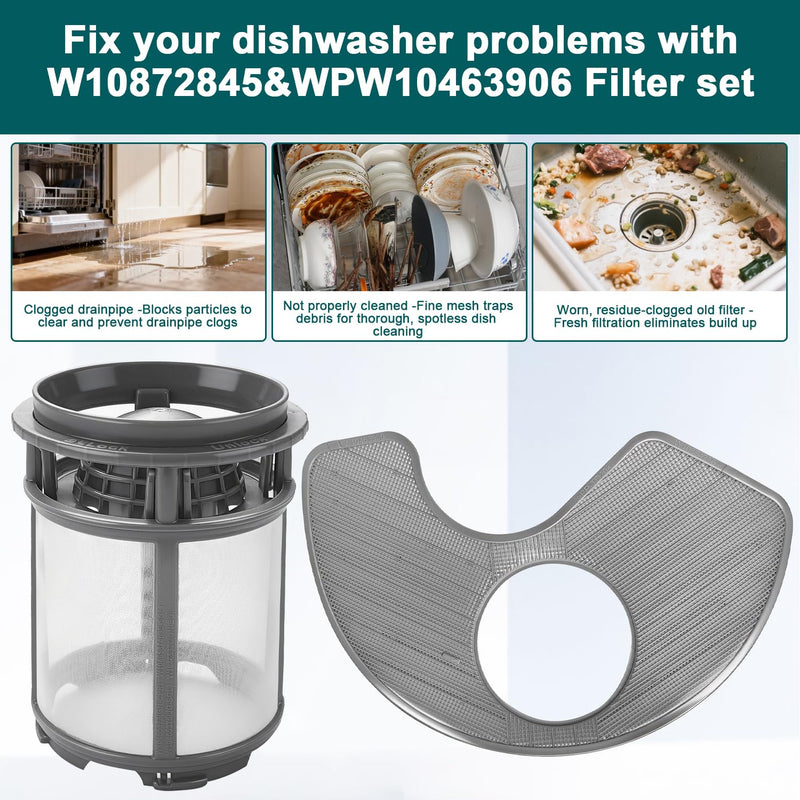 W10872845 Dishwasher Pump Filter Cup, WPW10463906 Screen Filter Dishwasher Filter Replacement Parts for Whirlpool Kenmore KitchenAid Dishwasher AP6030094 W10393351 AP6021820 PS11755148 PS11759673