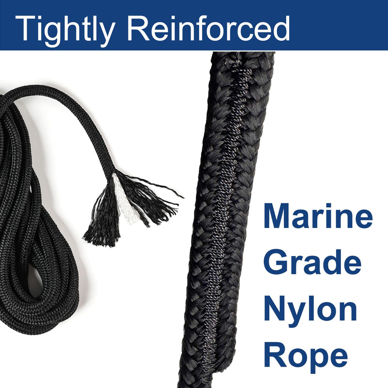 3/8" X 6ft Boat Dock Lines, Double-Braided Nylon Dock Line with 11" Eyelet. Boat Ropes Mooring Ropes, Boat Accessories for Yacht, Pontoon, Waverunner, Seadoo, Black 3/8" X 6ft 2 Pack