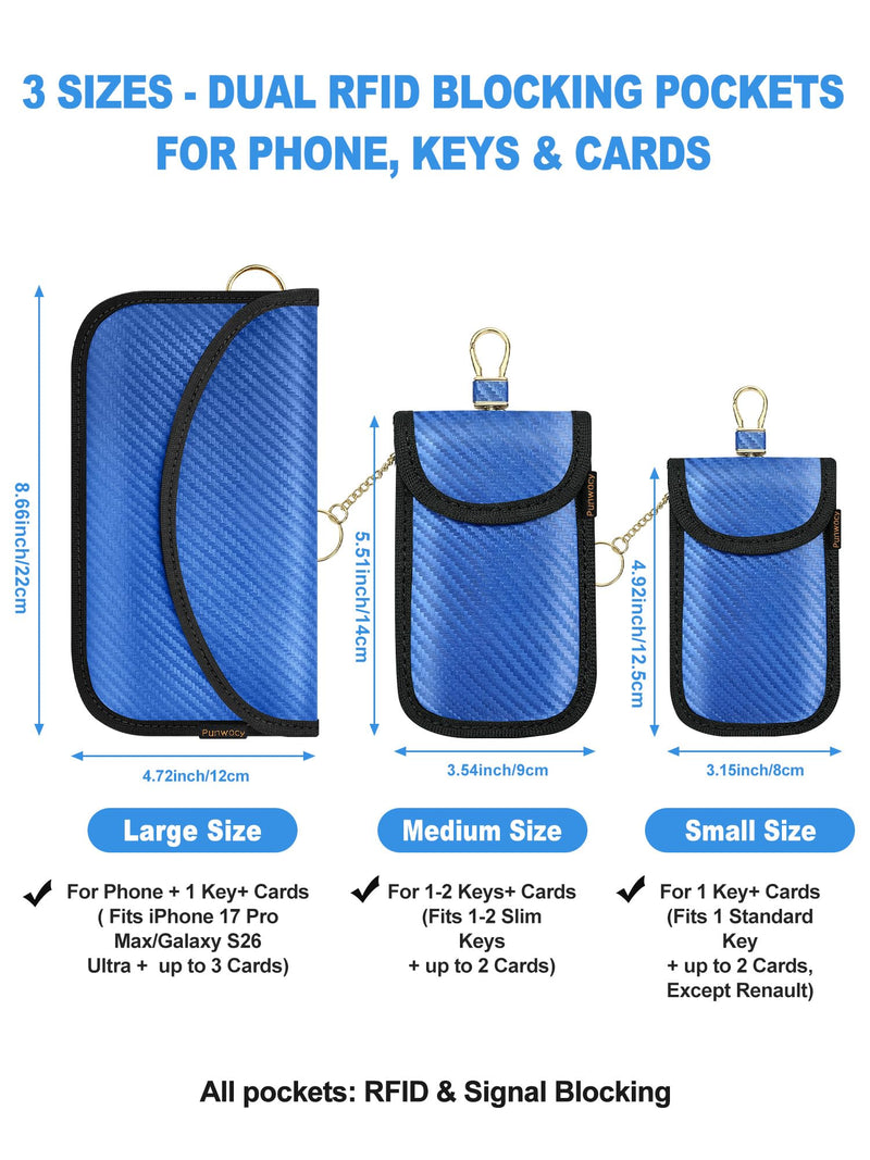Faraday Pouch for Key Fob (2 Pack), RFID Blocking Faraday Bag | Everyday protection for home, commuting and travel. Fits larger smart keys and key fobs to help prevent relay attacks Medium Blue