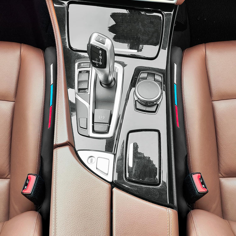 Sports Style Leather Car Seat Gap Filler Spacer Universal Seat Gap Filler Plug Compatible with BMWSeries M1 M3 M5 X1 X5 X6 Z4 3 5 7 Series Console Stop Things from Dropping Embroidered Sports Style