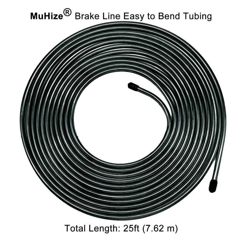 MuHize Brake Line Tubing Kit 3/16 inch 25 Feet with 16 Flare Fittings - Rust-Proof PVF Coated Steel Roll Flexible Tubing for Cars, Trucks, SUV - Compatible with Ford, GM, Honda, Toyota Vehicles Black