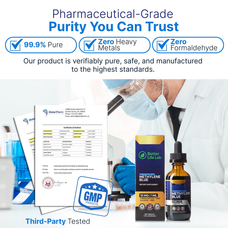 Methylene Blue Drops 1% Pharmaceutical Grade - USP 99.9% Pure Doctor-Formulated Liquid Solution - Made in USA 50ml Bottle with Precision Dropper 1.70 Fl Oz (Pack of 1)