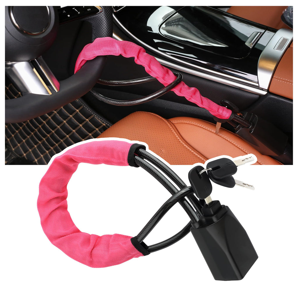 1PC Car Steering Wheel Lock,Steering Wheel Lock Anti-Theft Device with 3PCS Keys,Universal Anti Theft Car Device Car Interior Accessories for Most Cars Trucks SUVs (Rose Pink) Rose Pink