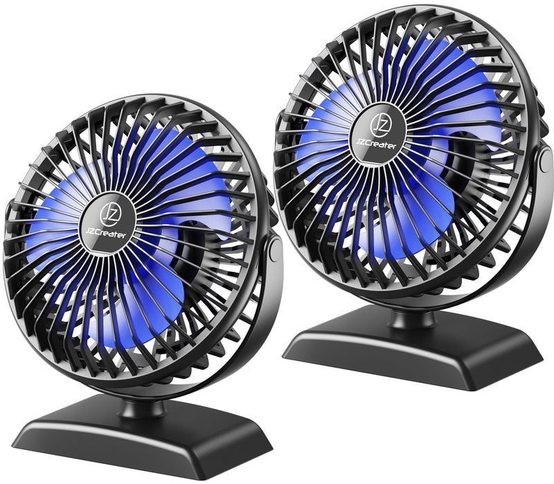 JZCreater USB Desk Fan, 2Pack USB Fan, 360 Rotation Desktop Fan with 3 Speed, Table Personal Cooling Fan, Quiet Mini Desk Fan, USB Powered, Small Fan for Home Office Bedroom Car Travel, Black Blue 2 Black Black x2