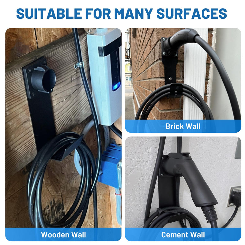 MECMO EV Charger Holder SAE J1772 Nozzle Holster Dock and J-Hook Combination Wall Mount, EVSE Electric Vehicle Car Charger Cable Organizer EV Charger Cord Wall Hook Cable Holder J1772 Connector
