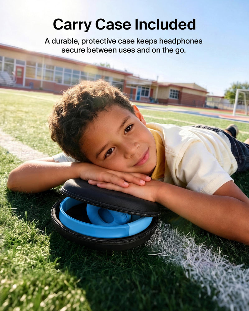 Belkin SoundForm Mini 2 Bluetooth Kids Headphones, On Ear, 55H Battery Life | Toddler headphones with Case, 85dB Volume Limit, Built-in Mic, Wired Connection Option, iPad, Android Tablet, School, Travel Blue