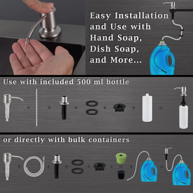 Styever Soap Dispenser for Kitchen Sink with Pump -16oz Bottle Built in Countertop Dish soap Dispenser with 4 Inch Spout- Oil Rubbed Bronze Sink Soap Dispenser Extension Kit with 47 Inch Tube Stainless Steel