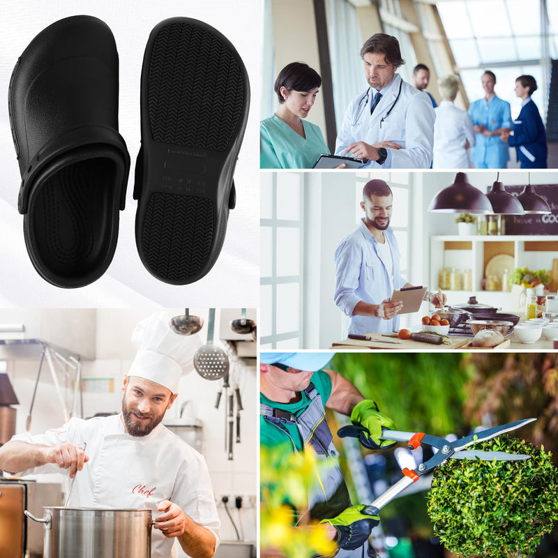 Unisex Oil Resistant Waterproof Chef Shoes Non Slip Kitchen Shoes for Men 10 Wide Women/9 Wide Men Black