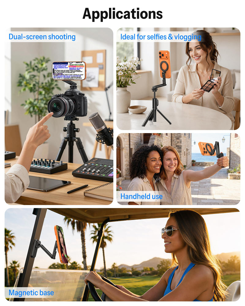 OMOTON Magnetic Phone Mount for Tripod Camera with Arca Base Cold Shoe 1/4" | Aluminum 360° Adjustable, Detachable Base with Magnet for Steel Surface for Gym Golf Cart Video Recording, for iPhone Android