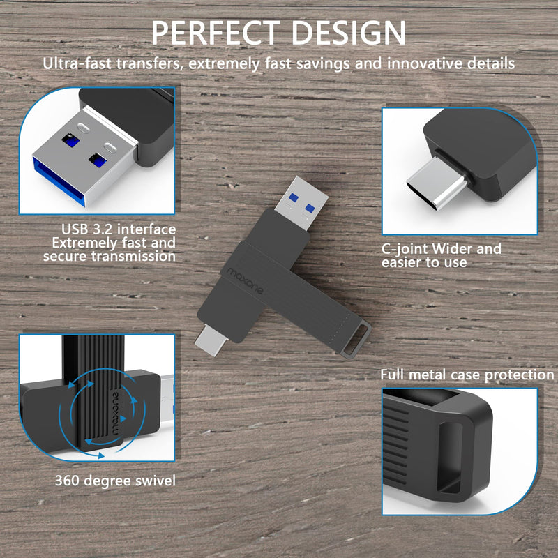 Maxone External 512GB Portable Solid State Flash Drive, USB Type C Both 3.2 Tech - 2 in 1 Dual Drive Memory Stick Super Speed.Optimal Speeds Up to 600MB/s Read, 550MB/s Write.