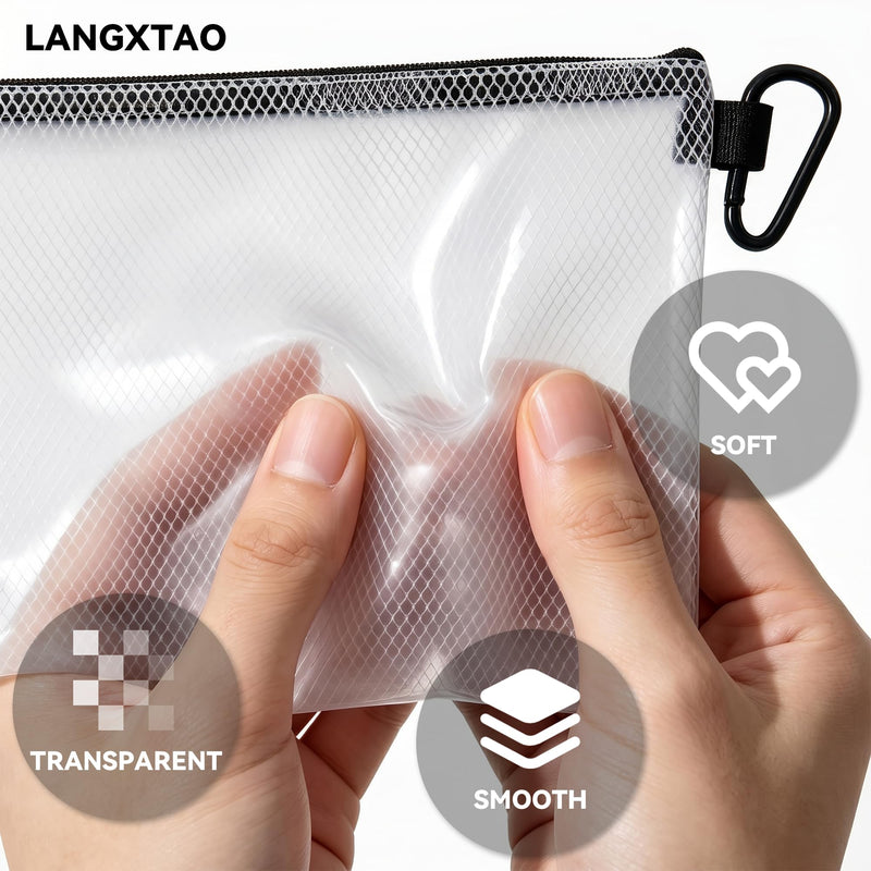 5 Pack Clear Zipper Pouches, Tool & Cable Organizer Waterproof Travel Pouch | Build In Carabiner Clip & Label Sticker, Waterproof Pouch, Mesh Zipper Pouch Bags, Tool Bag, Travel & Tech Pouch, Multi-Size