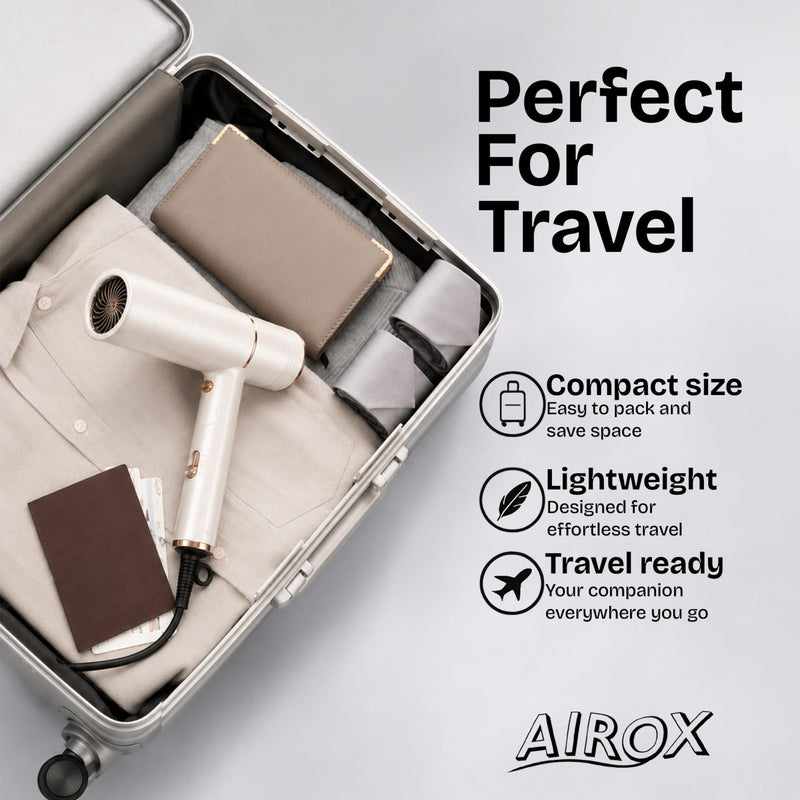 Travel Hairdryer Foldable Powerful 1800W | Foldable Ionic Hair Dryer | Fast Drying Compact and Portable Mini Blow Dryer with Negative Ion | Ideal for Travelling (White) White