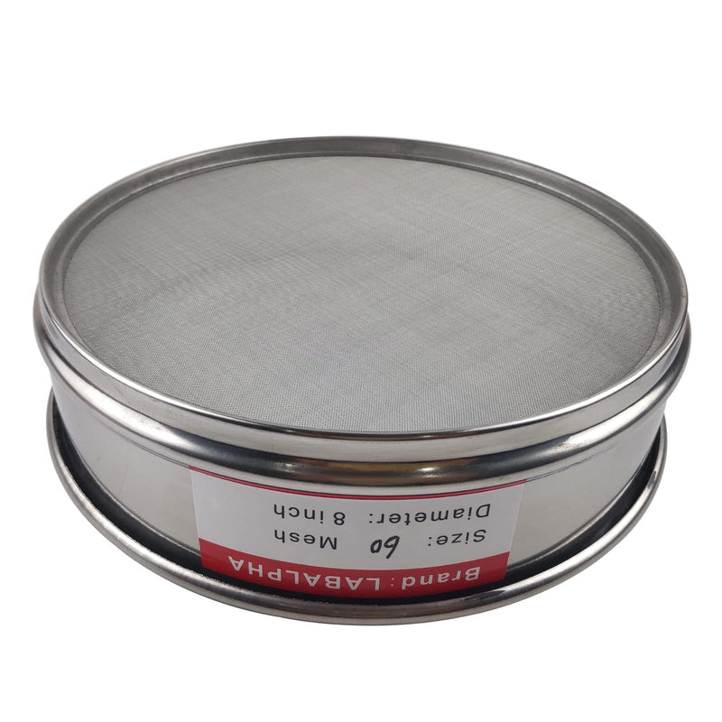 LABALPHA 60 Mesh Lab Sieves, #60 Mesh Test Sieve, 8'' Diameter, 304 Stainless Steel Wire Cloth (0.3mm) 60 mesh (0.3mm)