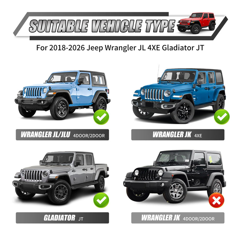 Locking Hood Latches for 2018-2026 Jeep Wrangler JL Accessories | Hood Latches Lock, Anti-Theft, No-Drill OEM Replacement, Eliminate Hood Flutter Bounce, With 2 Keys