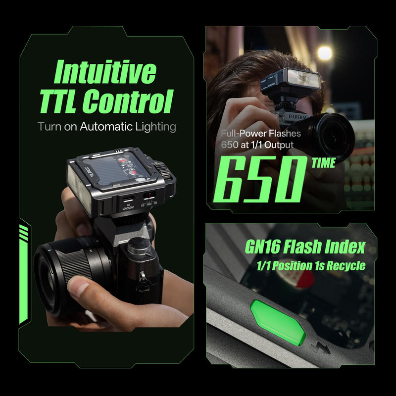 VLITROX Spark Z3-F TTL Camera Flash for Fujifilm | Hot Shoe-Mount Flashes Speedlite, TTL Auto & Manual Modes, 1s Recycle, 650 Shots Battery Life, USB-C Rechargeable，Gray Spark Z3-F Camera Flash