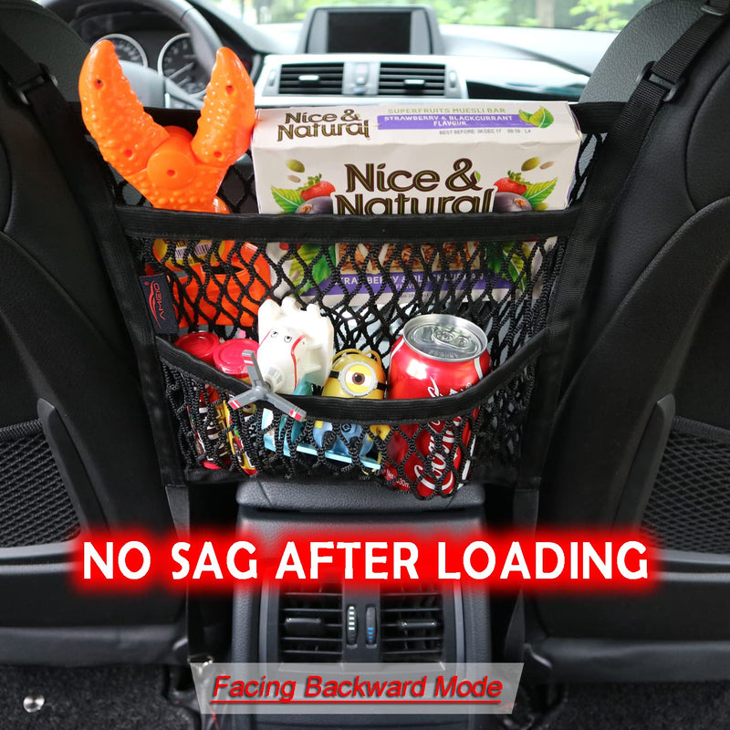 Car Accessories, Car Organizer Storage Between Front Seats, Car Purse Holder, Handbag Holder of 3 Layers Mesh Net Pocket Bag, Backseat Dog Pet Barrier, Patented