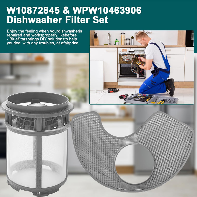 W10872845 Dishwasher Pump Filter Cup, WPW10463906 Screen Filter Dishwasher Filter Replacement Parts for Whirlpool Kenmore KitchenAid Dishwasher AP6030094 W10393351 AP6021820 PS11755148 PS11759673