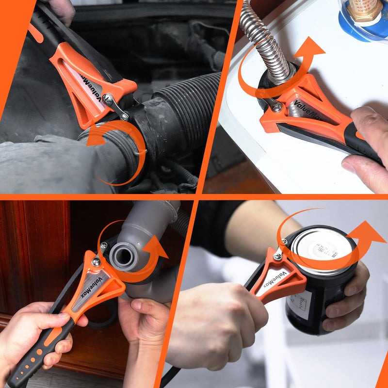 ValueMax 2-piece Strap Wrench Set, Adjustable Wrench with Max Diameter 4" (Small) and 6"(Large), Oil Filter Wrench Set, Jar Opener, Shower Head Wrench, Water Filter Wrench Orange