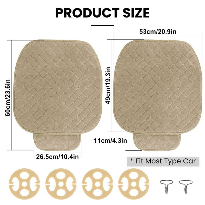 surpassme 2pc Comfortable Car Seat Covers Universal Front Seat Covers for Car Accessories with Storage Pockets, Padded Car Interior Covers for Automotive, SUV, Truck, and Van(Khaki) 2 Front Seat Covers Khaki