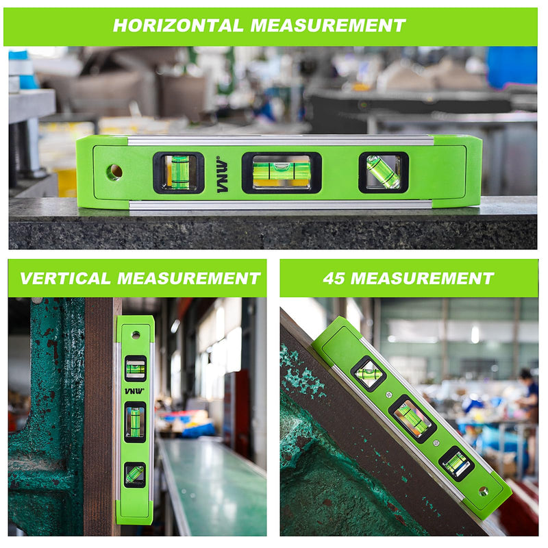 9 Inch Torpedo Level, Magnetic Bubble Level with 45°/90°/180° Bubble Vials, Shock Resistant Leveler Tool for Measuring (4) 4PCS