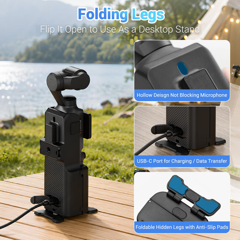 JJC All-in-1 Pocket 4 Case for DJI Osmo Pocket 3 / Xtra Muse,Compact Black | Protective Case Handle Table Mount Magnetic Mount,w. Quick Release Plate & 1/4"-20 Hole for Selfie Vlog Recording