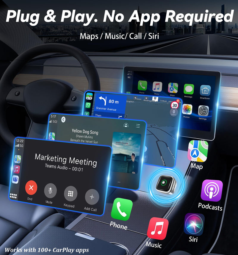 2026 Upgraded Wireless CarPlay Adapter with Buttons for Privacy Call & Two-Phone Fast Switch, Aluminum Cooling, Dual-Band WiFi, Mini Cable-Free, Compatible with Apple iPhone & Android Auto, Gray