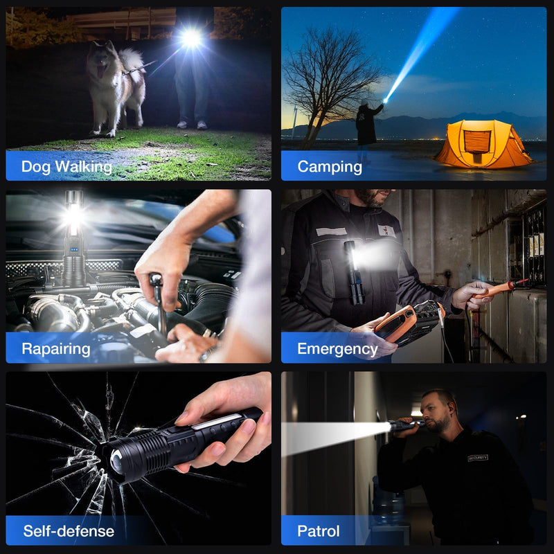 Rechargeable Flashlight 980,000L High Lumens 2 Pack, Led Tactical Flash Light, Super Bright Flashlights with 7 Modes, USB C Charging, Cob Side Light, IPX6 Waterproof, for Camping Emergency 2pc-L