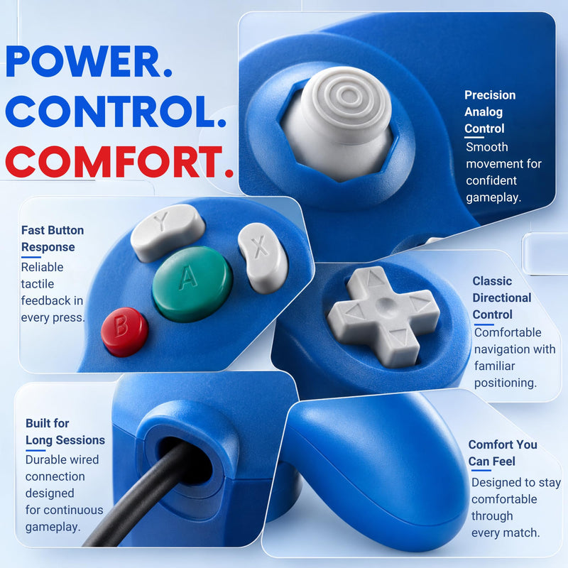 Hopevry 2 Pack Gamecube Controller | Wired Controller for Wii & Gamecube | Red & Blue Wii Classic GameCubes Controller