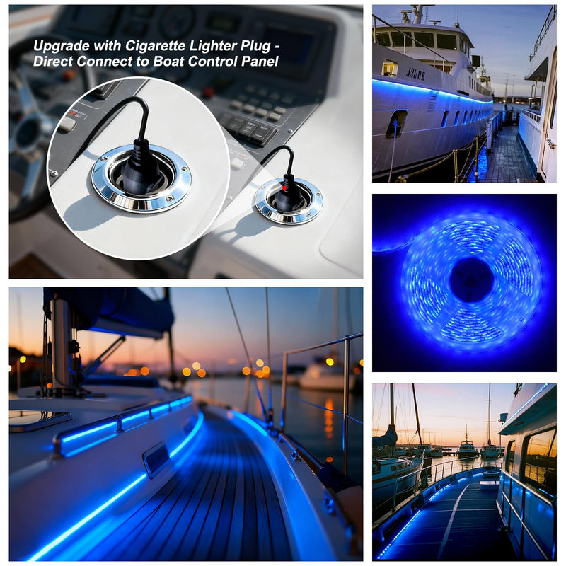 Upgraded Marine LED Light Strip - 12V 32.8FT Boat Lights with 2M Cigarette Lighter Plug, IP65 Waterproof, for Indoor Outdoor Pontoon Yacht RV Cabin