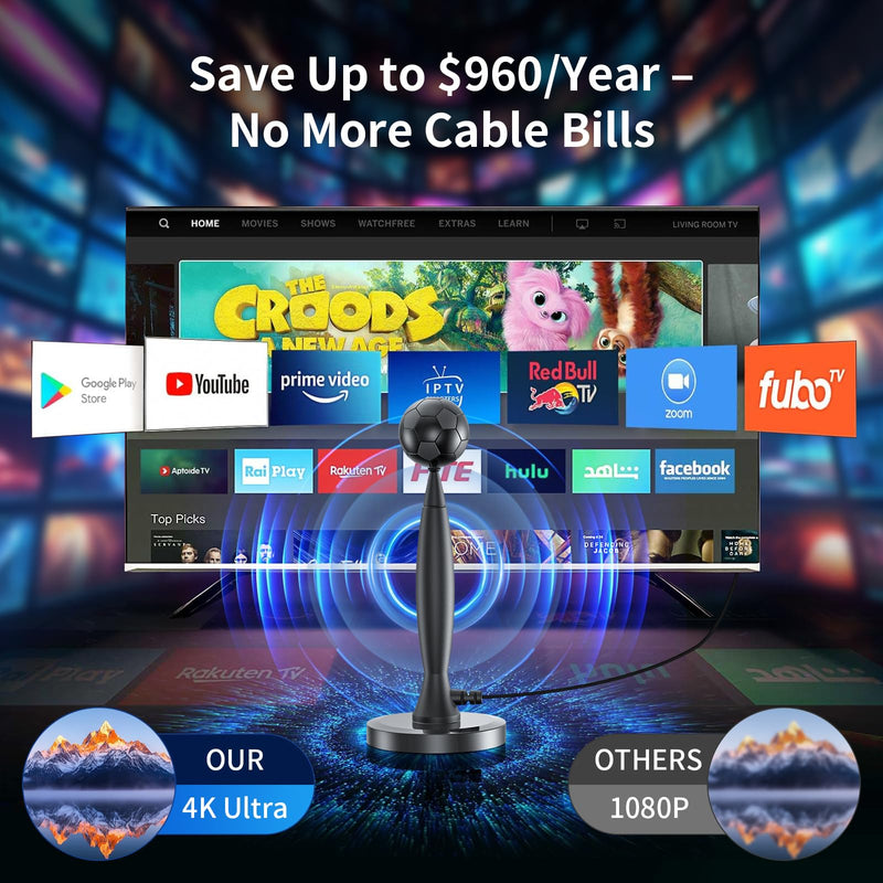 2026 TV Antenna for Smart TV, Digital HD TV Antenna Indoor with Signal Amplifier, 1800+ Miles Range 4K1080P with Magnetic Base for Local Channels, Long Range Reception, Easy Installation Grey