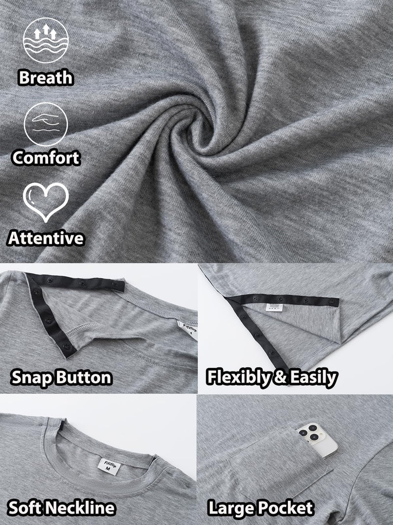 Women's Post Shoulder Surgery Tear Away Dress Short Sleeve Full Open Side Snap Adaptive Clothing with Pockets Dark Green XX-Large