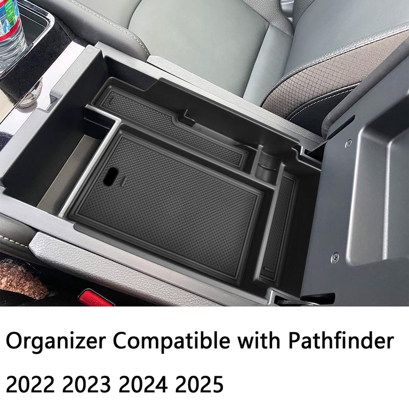 EDBETOS Center Console Organizer Tray Compatible with Nissan Pathfinder Accessories 2022 2023 2024 2025 R53 Interior Secondary Armrest Storage Glove Box Divider ABS Material, Black Trim