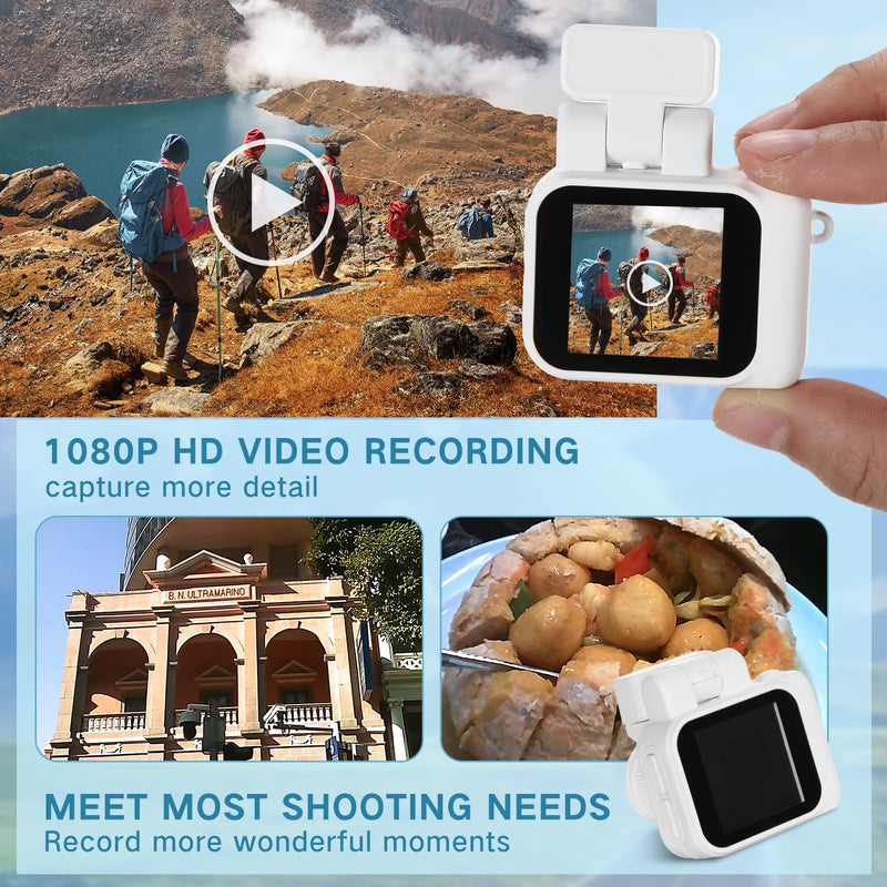 2 Sets Mini Keychain Camera 1080p Small Retro Portable Photo Video Camera 600 Mins Battery Life 16 GB Micro Video Camcorder with Flash Light for Travel Study Recording (Black & White)