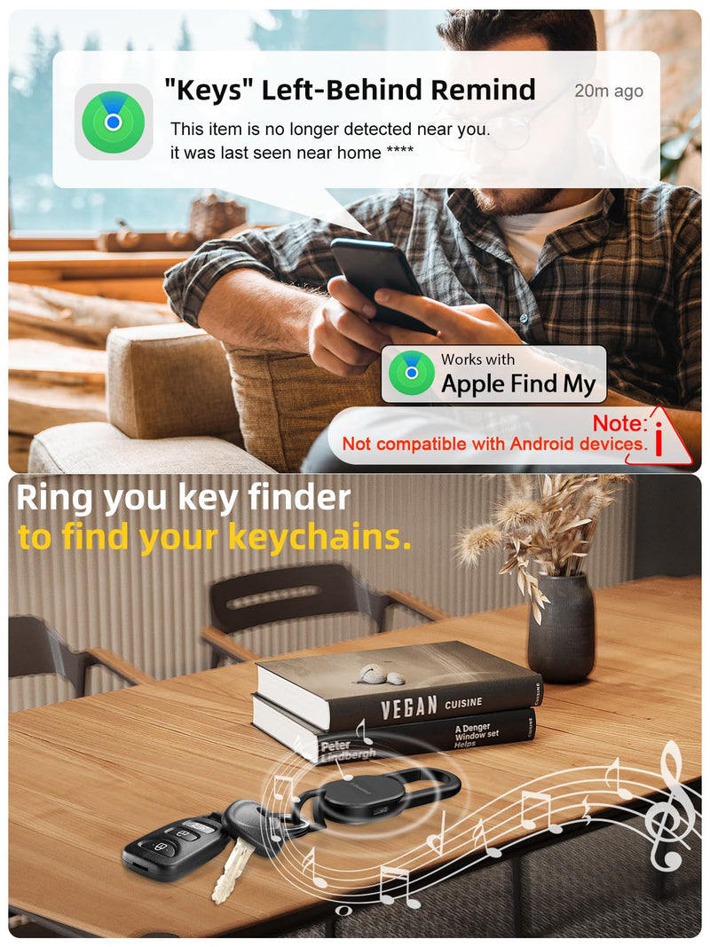 Keychain, Key Finder Built-in Anti-Loss Tracker, Heavy Duty Key Holder, Premium Stainless Steel Keychain Carabiner Car Key Chains with GPS Global Locator Tracking Waterproof Black
