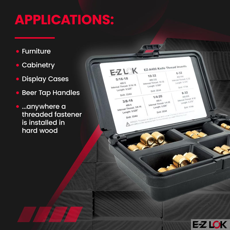 E-Z LOK Threaded Insert for Hard Wood Assortment Kit Brass Thread Inserts 6-32 to 3/8-16