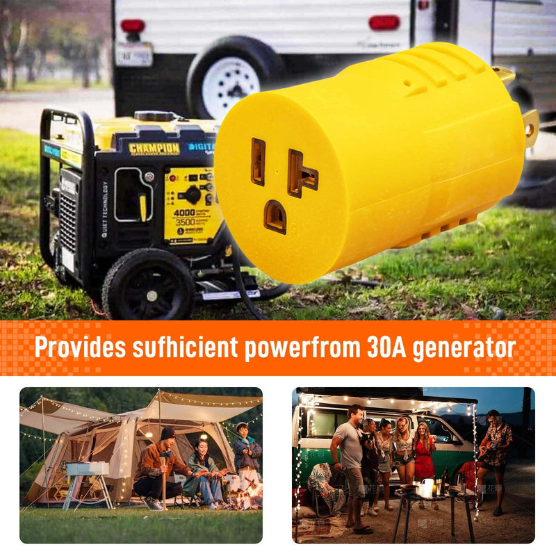 NEMA L5-30P to 5-15/20R RV Generator Adapter, 3-Prong Locking Generator Shore Power Adapter: NEMA L5-30P to Household Regular 5-15R/5-20R Inlet Connector - 30A to 110V/120V for RVs & Marine NEMA L5-30P to 5-15/20R Adapter