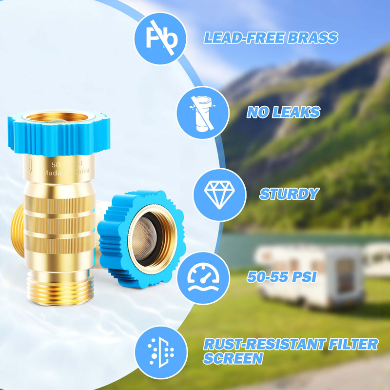RV Hi-Flow Water Pressure Regulator 50-55 psi, 3/4 Inch Thread Lead-Free Brass Inline Water Pressure Reducer for Camper, Trailer, RV Plumbing System