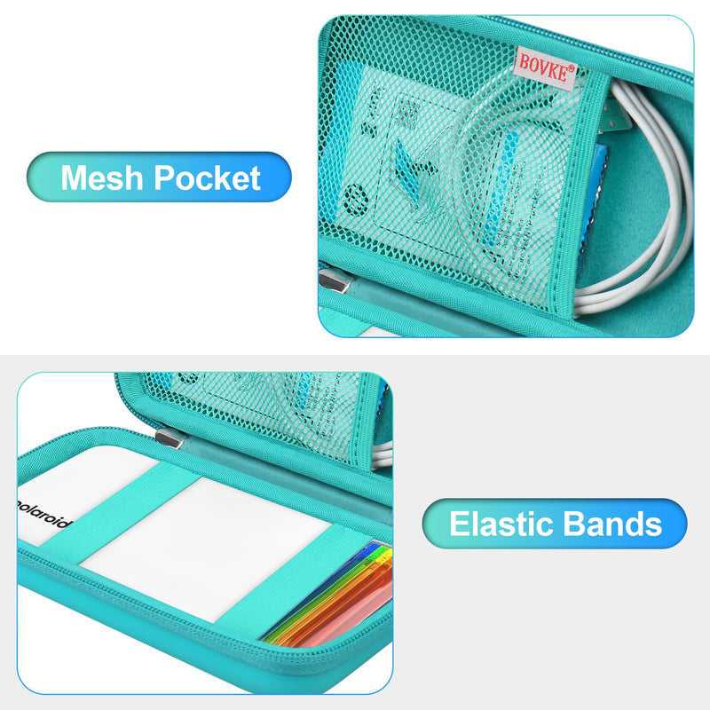 BOVKE Carrying Case for Polaroid Hi-Print 2nd Generation Bluetooth Connected 2x3 Pocket Photo Dye-Sub Printer, Mesh Pocket for Polaroid Hi-Print Paper - 2x3 Paper Cartridges and Cables, Turquoise