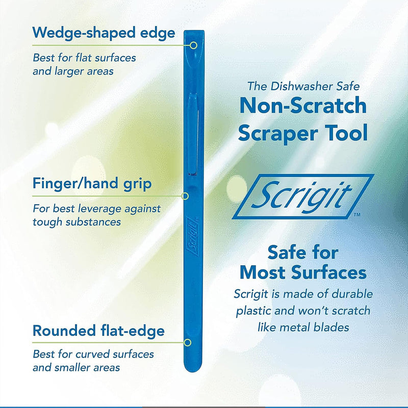 Scrigit Scraper No-Scratch Plastic Scraper Tool, 5 Pack - The Handy Multi-Use Scraping Tool for Removing Food, Labels, Stickers, Paint, Grease - Easy to Hold, Reaches Tight Spaces and Crevices