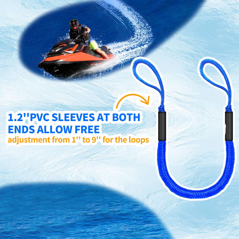 Bungee Dock Lines for Boats with Loops, Boat Tie Downs for Docking, Adjustable Boat Mooring Rope for Pontoon, Jon Boat & PWC (2, Blue, 4 FT) 2