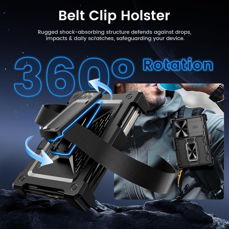 VEGO for Galaxy Z Fold 8 Case with Belt Clip Holster and Screen Protector | Ring Kickstand & Camera Cover & Hinge Protection Shockproof Armor Protective Cover for Samsung Galaxy ZFold 8 Wide- Black A-Black